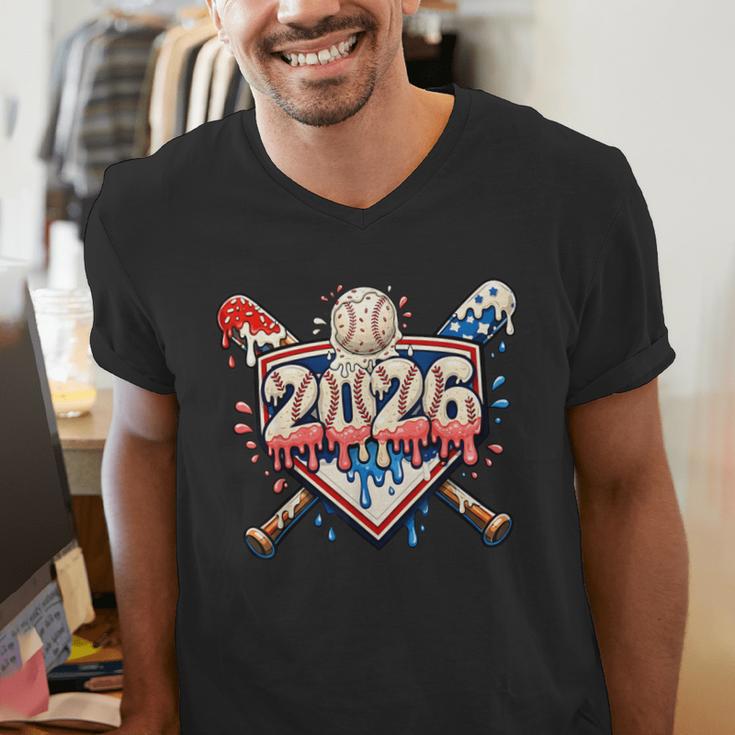 Baseball 2026 Ice Cream Drip Bats For Boys Birthday Graphic Men's V-Neck T-Shirt Baseball 2026 Ice Cream Drip Bats For Boys Birthday Graphic Men's V-Neck T-Shirt