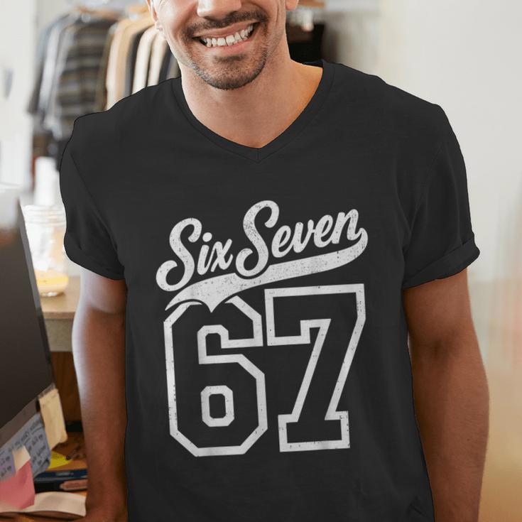 Baseball 6 7 Number 67 Six Seven Meme Boys Youth Kids Men's V-Neck T-Shirt Baseball 6 7 Number 67 Six Seven Meme Boys Youth Kids Men's V-Neck T-Shirt