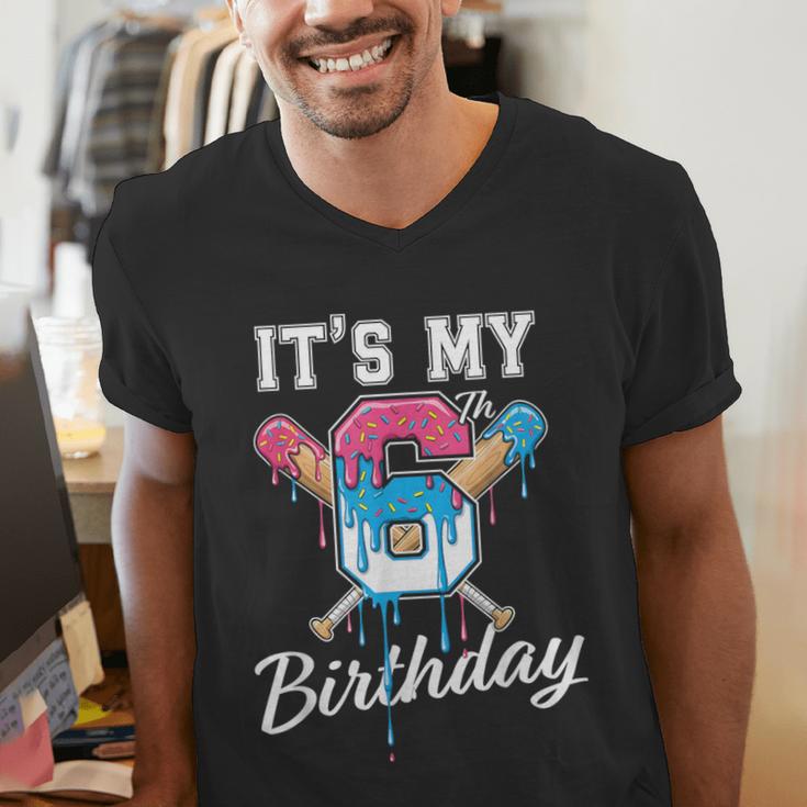 Baseball 6 Year Old Ice Cream Drip 6th Birthday Boy Number 6 Men's V-Neck T-Shirt Baseball 6 Year Old Ice Cream Drip 6th Birthday Boy Number 6 Men's V-Neck T-Shirt