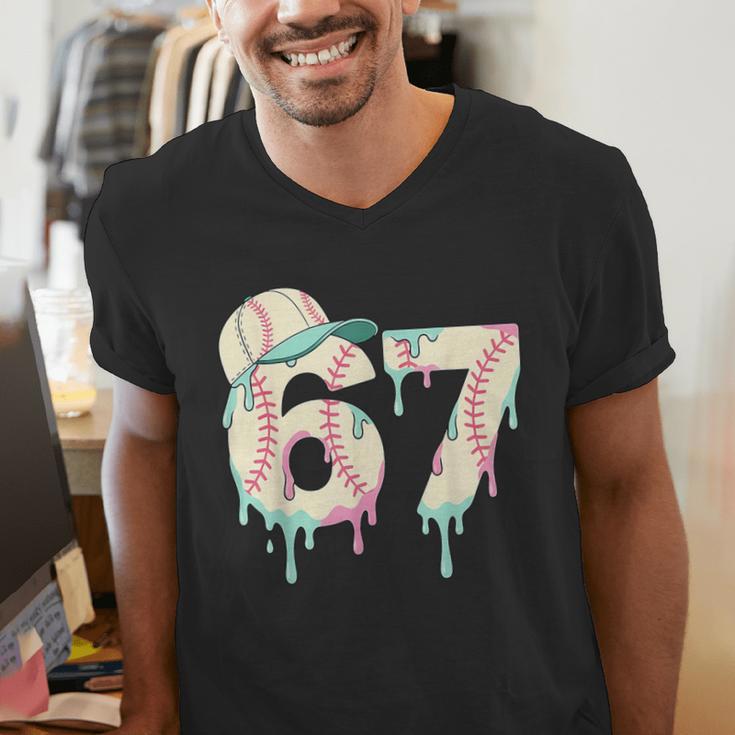 Baseball 67 Drip Six Seven Baseball Dripping Boys Kids Men's V-Neck T-Shirt