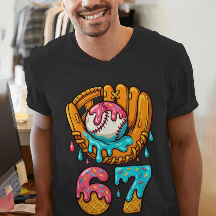 Baseball 67 Ice Cream Drip 67 Six Seven Meme 67th Birthday Men's V-Neck T-Shirt Baseball 67 Ice Cream Drip 67 Six Seven Meme 67th Birthday Men's V-Neck T-Shirt