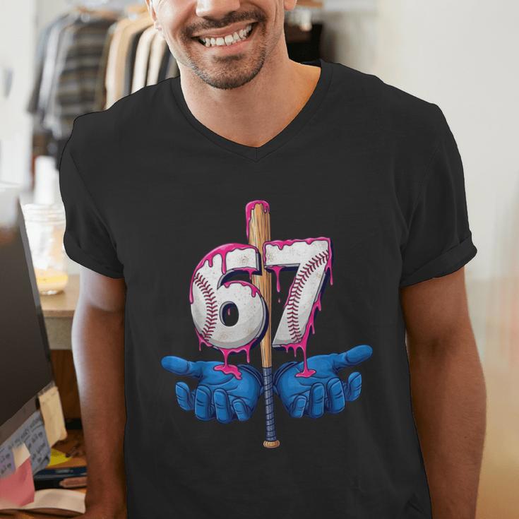 Baseball 67 Six Seven Gen Alpha Meme Drip Men's V-Neck T-Shirt