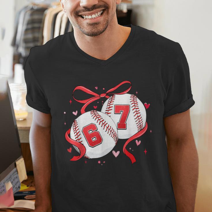 Baseball 67 Six Seven Gen Alpha Meme Valentine's Day Men's V-Neck T-Shirt Baseball 67 Six Seven Gen Alpha Meme Valentine's Day Men's V-Neck T-Shirt