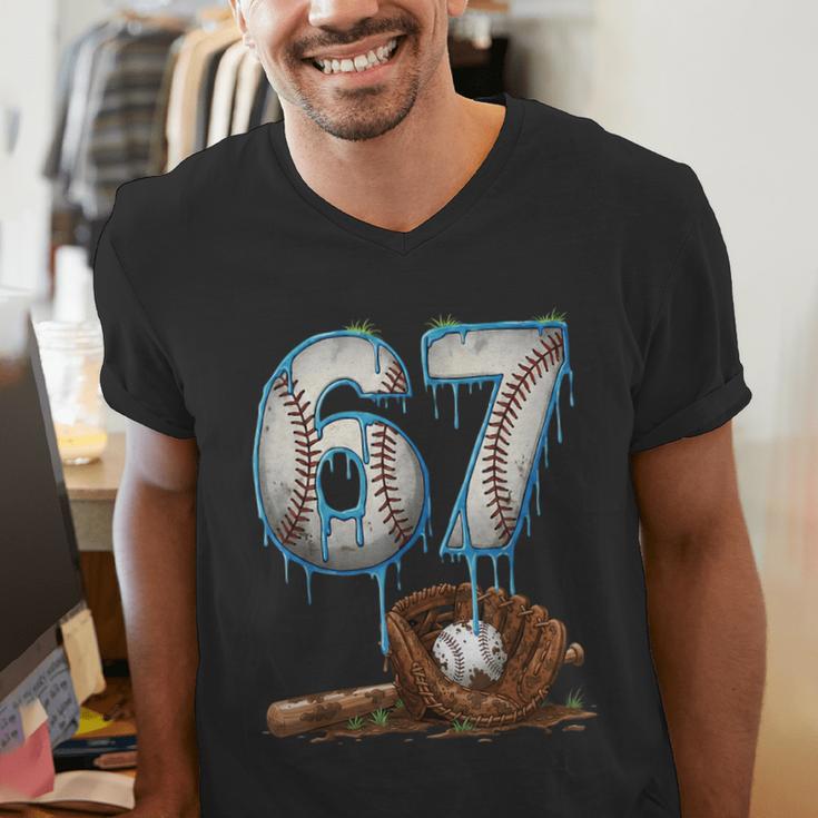 Baseball 67 Six Seven Meme 6-7 Drip Baseball Boys Men Men's V-Neck T-Shirt Baseball 67 Six Seven Meme 6-7 Drip Baseball Boys Men Men's V-Neck T-Shirt