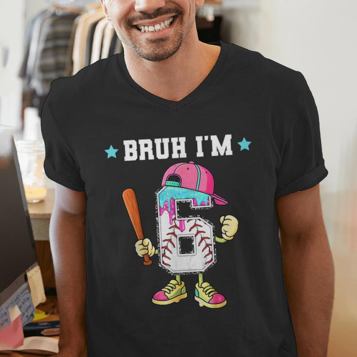 Baseball 6th Birthday Boy Ice Cream Drip Bruh I'm 6 Year Old Men's V-Neck T-Shirt Baseball 6th Birthday Boy Ice Cream Drip Bruh I'm 6 Year Old Men's V-Neck T-Shirt