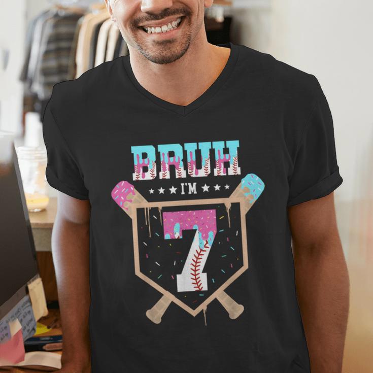 Baseball 7 Year Old Ice Cream Drip 7th Birthday Boys Player Men's V-Neck T-Shirt Baseball 7 Year Old Ice Cream Drip 7th Birthday Boys Player Men's V-Neck T-Shirt
