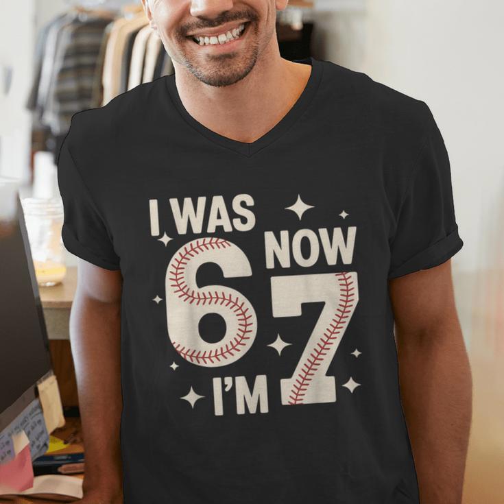 Baseball 7th Birthday 6 7 Years Old I Was 6 Now I'm 7 Men's V-Neck T-Shirt