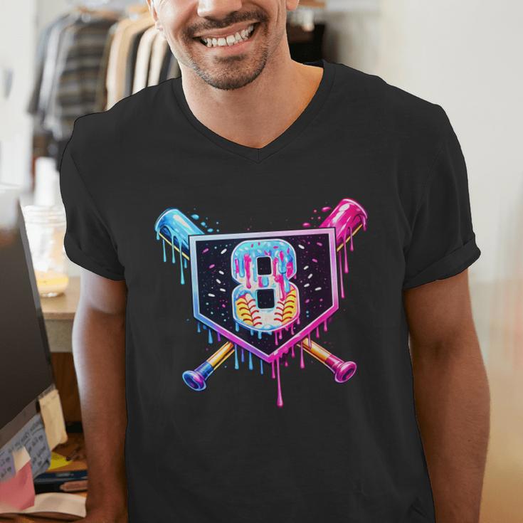Baseball 8 Year Old Ice Cream Drip 8th Birthday Party Men's V-Neck T-Shirt Baseball 8 Year Old Ice Cream Drip 8th Birthday Party Men's V-Neck T-Shirt