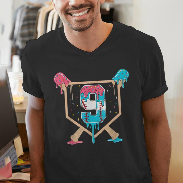 Baseball 9 Year Old Ice Cream Drip 9th Birthday Boys Player Men's V-Neck T-Shirt