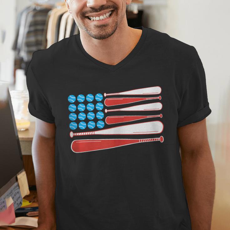 Baseball American Flag Patriotic USA Pride Men's V-Neck T-Shirt