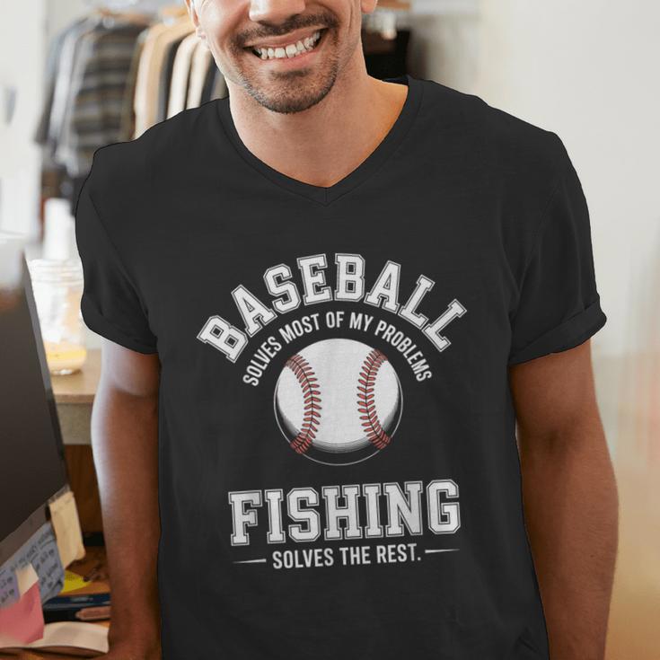 Baseball & Fishing Men's V-Neck T-Shirt Baseball & Fishing Men's V-Neck T-Shirt