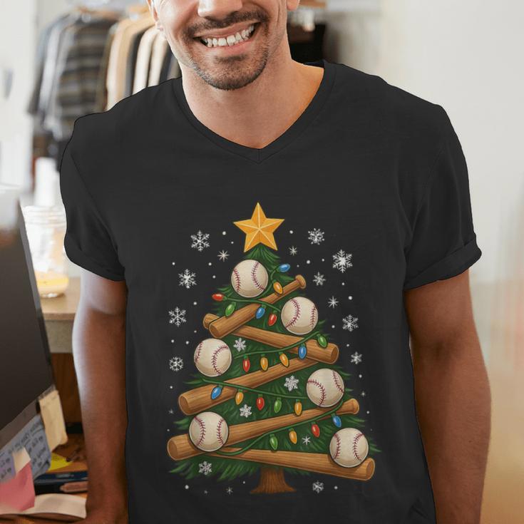 Baseball Bat Christmas Tree Lights Holiday Xmas Men's V-Neck T-Shirt Baseball Bat Christmas Tree Lights Holiday Xmas Men's V-Neck T-Shirt