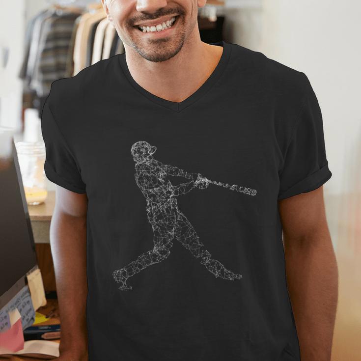 Baseball Batter Line Abstract Geometry Team Player Family Men's V-Neck T-Shirt