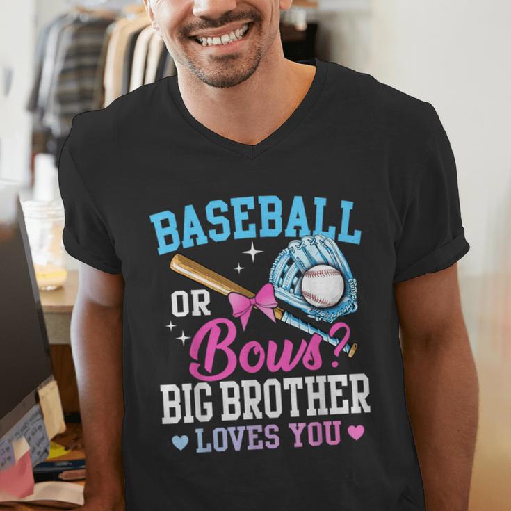 Baseball Or Bows Big Brother Loves You Gender Pink Or Blue Men's V-Neck T-Shirt Baseball Or Bows Big Brother Loves You Gender Pink Or Blue Men's V-Neck T-Shirt