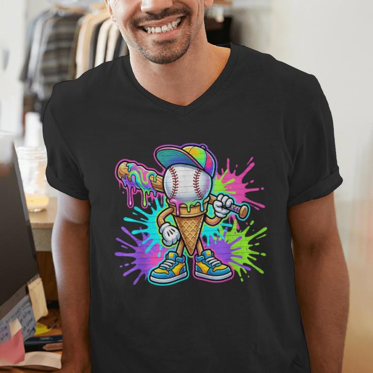 Baseball Boys Clothes For Boys Ice Cream Drip Baseball Stuff Men's V-Neck T-Shirt Baseball Boys Clothes For Boys Ice Cream Drip Baseball Stuff Men's V-Neck T-Shirt