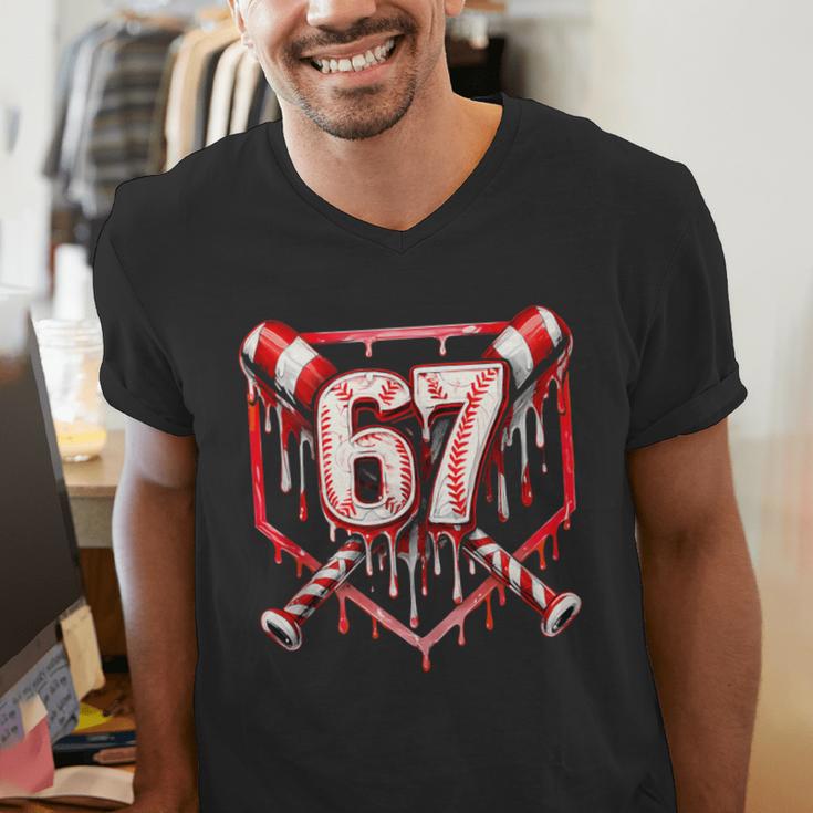Baseball Candy Cane Drip 6 7 Six Seven Meme Christmas Boys Men's V-Neck T-Shirt