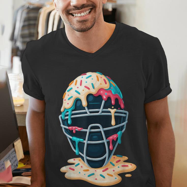 Baseball Catcher Mask Ice Cream Dripping Baseball Boy Youth Men's V-Neck T-Shirt