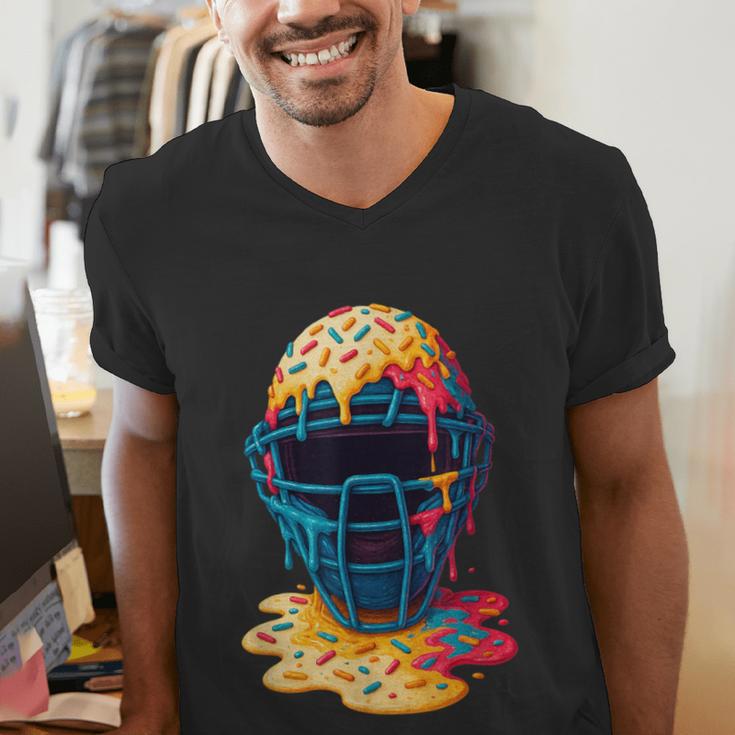 Baseball Catcher Mask Ice Cream Dripping Baseball Fan Boys Men's V-Neck T-Shirt