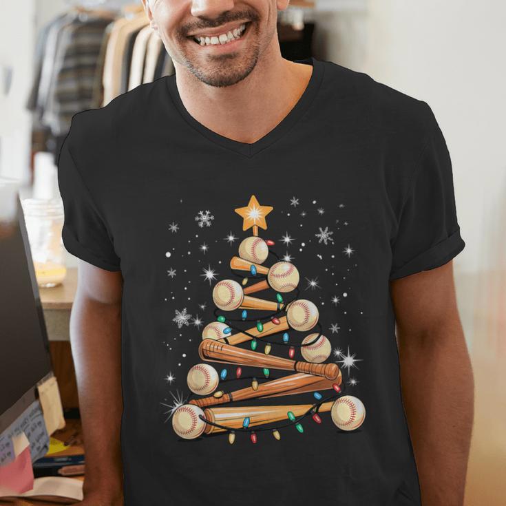 Baseball Christmas Tree Light Xmas Baseball Men's V-Neck T-Shirt Baseball Christmas Tree Light Xmas Baseball Men's V-Neck T-Shirt