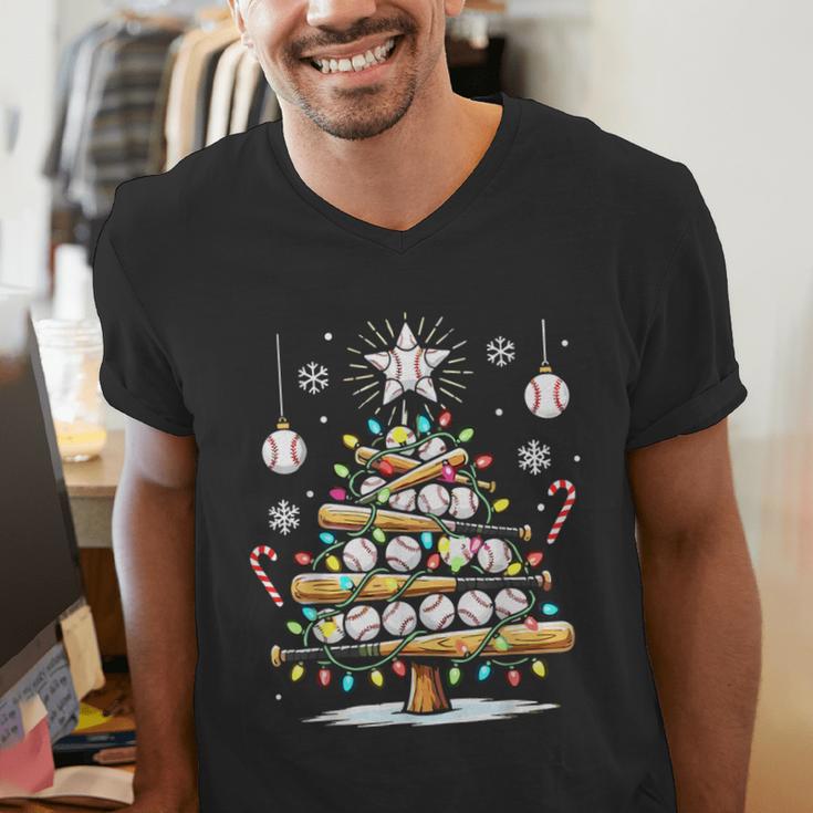 Baseball Christmas Tree Lights Men's V-Neck T-Shirt