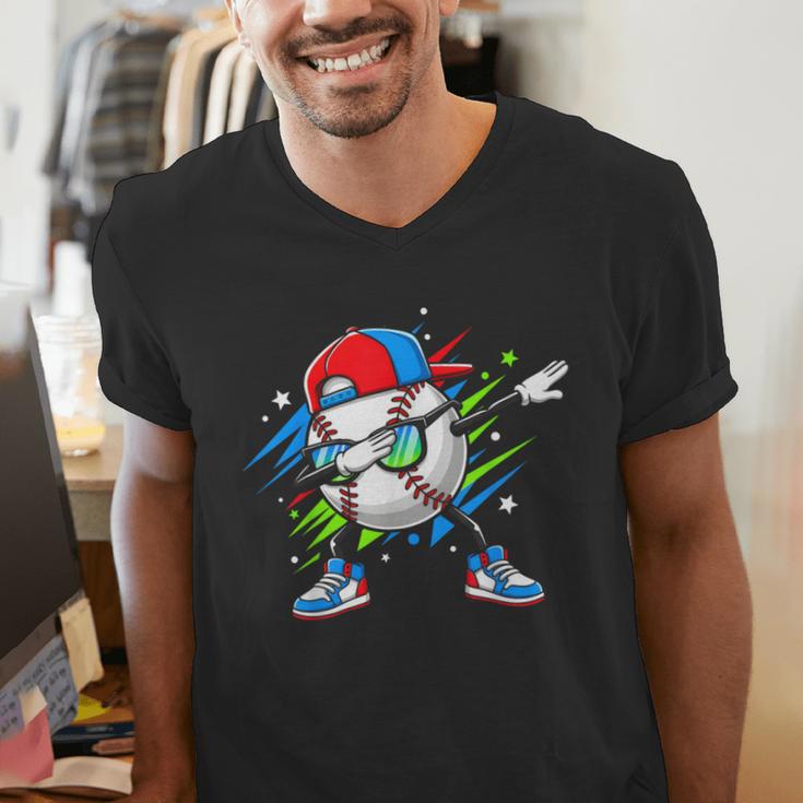 Baseball Dabbing Sports For Boys And Girls Game Day Men's V-Neck T-Shirt Baseball Dabbing Sports For Boys And Girls Game Day Men's V-Neck T-Shirt