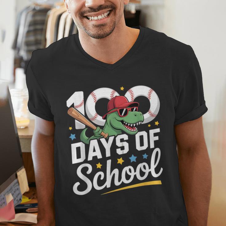 Baseball Dinosaur 100 Days Of School Kids Theme Men's V-Neck T-Shirt