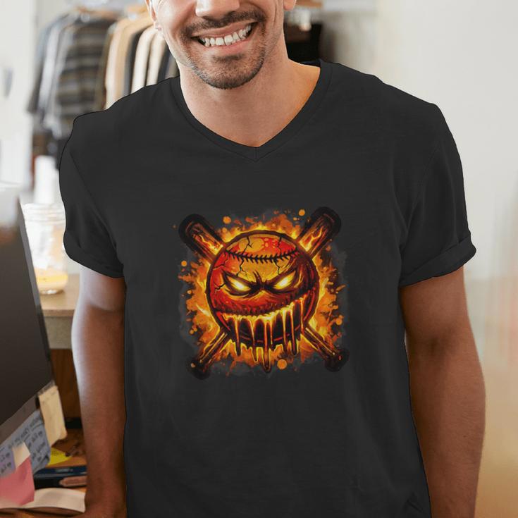 Baseball Drip Angry Lava Slime Ball Graphic Men's V-Neck T-Shirt Baseball Drip Angry Lava Slime Ball Graphic Men's V-Neck T-Shirt