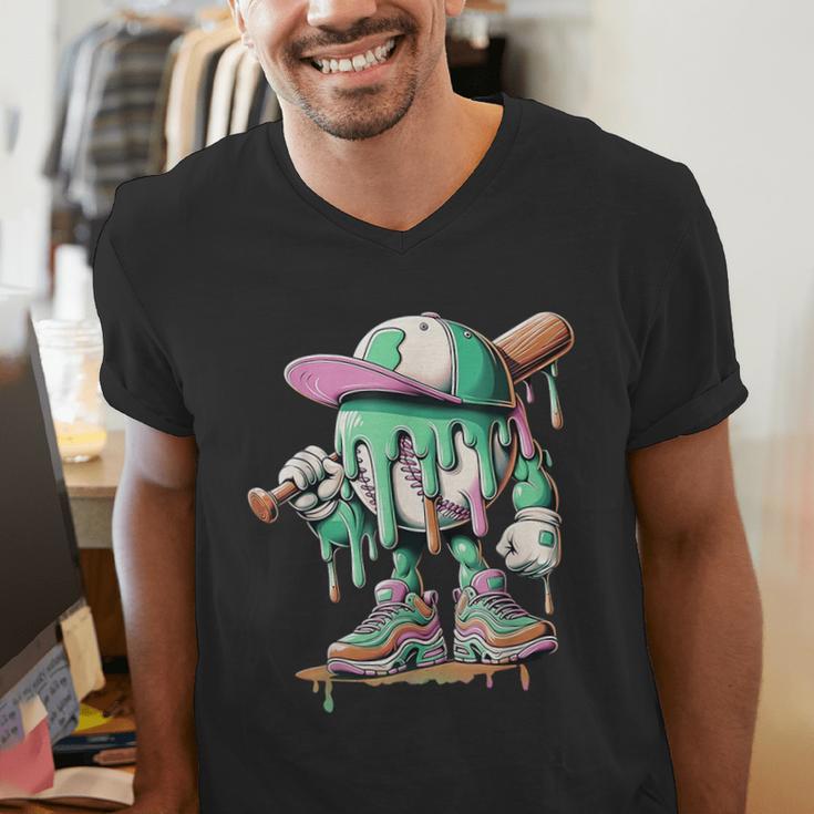 Baseball Drip For Boys Ice Cream Drip Baseball Men's V-Neck T-Shirt Baseball Drip For Boys Ice Cream Drip Baseball Men's V-Neck T-Shirt