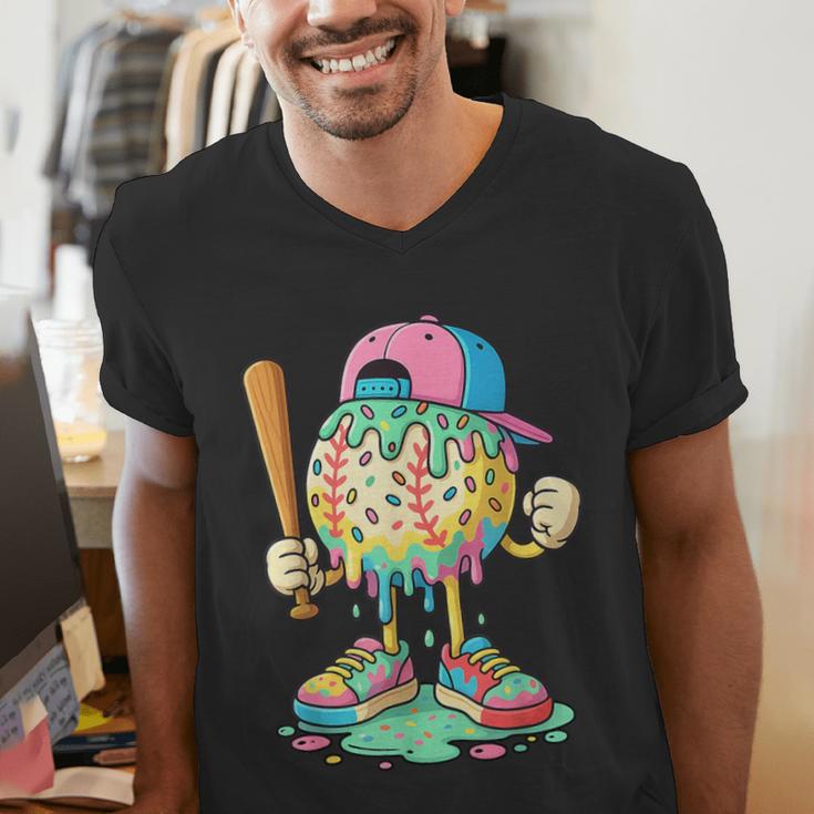 Baseball Drip For Boys Ice Cream Drip Baseball Sport Men's V-Neck T-Shirt