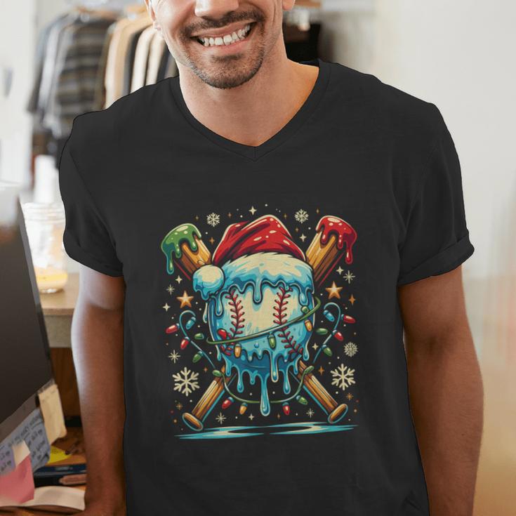 Baseball Drip Boys Youth Santa Christmas Baseball Men's V-Neck T-Shirt Baseball Drip Boys Youth Santa Christmas Baseball Men's V-Neck T-Shirt