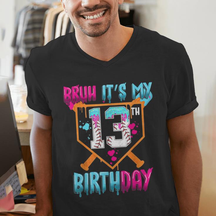 Baseball Drip Bruh It's My 13th Birthday Boy Ice Cream Drip Men's V-Neck T-Shirt Baseball Drip Bruh It's My 13th Birthday Boy Ice Cream Drip Men's V-Neck T-Shirt