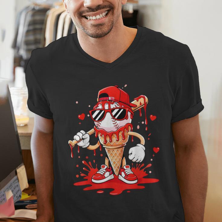 Baseball Drip Ice Cream Apparel Youth Boys Valentines Men's V-Neck T-Shirt Baseball Drip Ice Cream Apparel Youth Boys Valentines Men's V-Neck T-Shirt