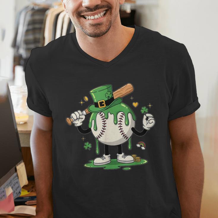 Baseball Drip Ice Cream Boys Kids Shamrock St Patricks Day Men's V-Neck T-Shirt