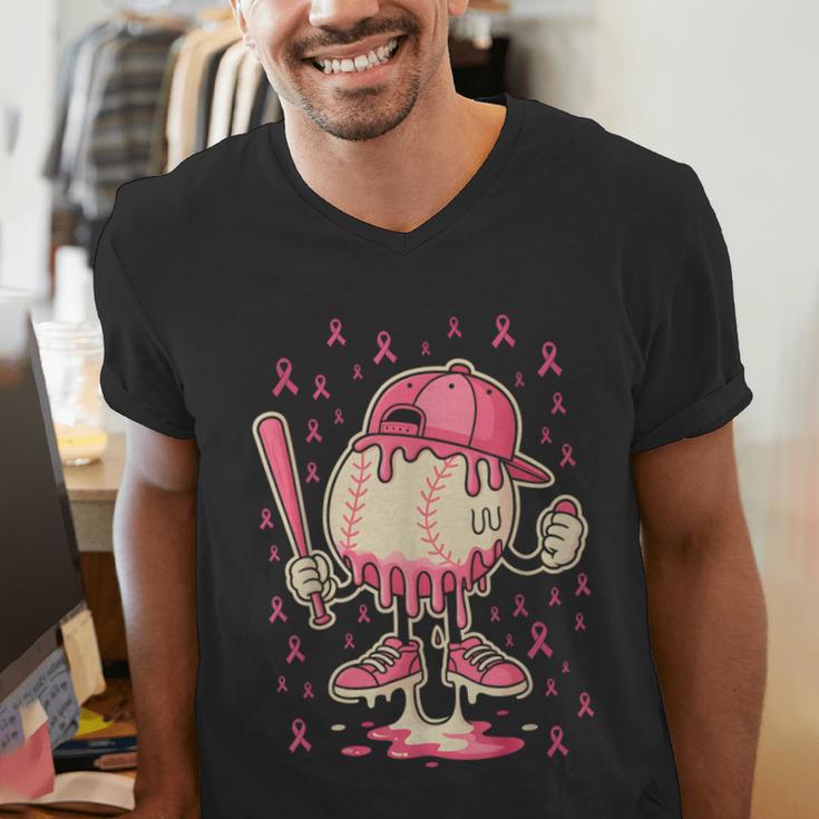 Baseball Drip Ice Cream Breast Cancer Awareness Boys & Girls Men's V-Neck T-Shirt Baseball Drip Ice Cream Breast Cancer Awareness Boys & Girls Men's V-Neck T-Shirt