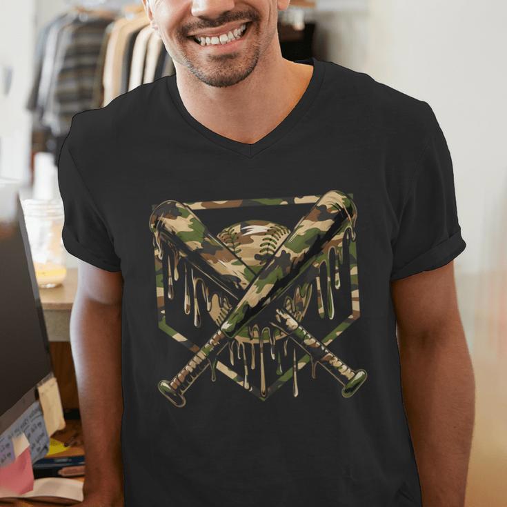 Baseball Drip Ice Cream Camo Home Plate Bats Sports Game Day Men's V-Neck T-Shirt Baseball Drip Ice Cream Camo Home Plate Bats Sports Game Day Men's V-Neck T-Shirt