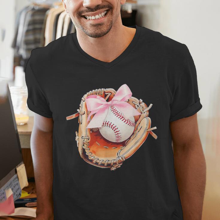 Baseball Drip Ice Cream Coquette Pink Bow Baseball Player Men's V-Neck T-Shirt Baseball Drip Ice Cream Coquette Pink Bow Baseball Player Men's V-Neck T-Shirt