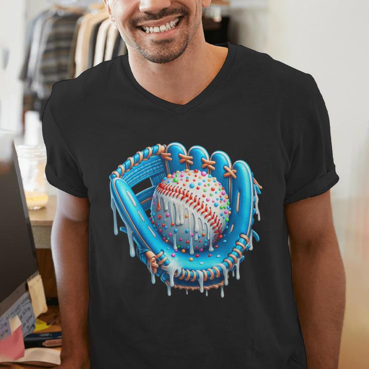 Baseball Drip Ice Cream Glove With Sprinkles Ball Boys Youth Men's V-Neck T-Shirt Baseball Drip Ice Cream Glove With Sprinkles Ball Boys Youth Men's V-Neck T-Shirt