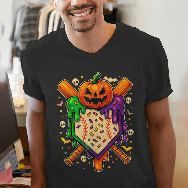 Baseball Drip Ice Cream Drip Halloween Baseball Lovers Men's V-Neck T-Shirt