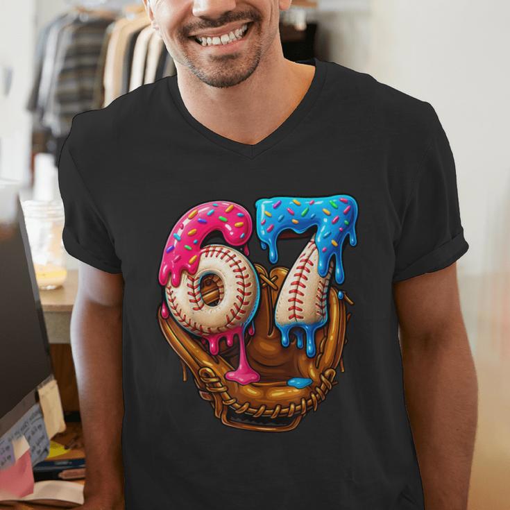 Baseball Drip Ice Cream Number 67 Player Or 67th Birthday Men's V-Neck T-Shirt