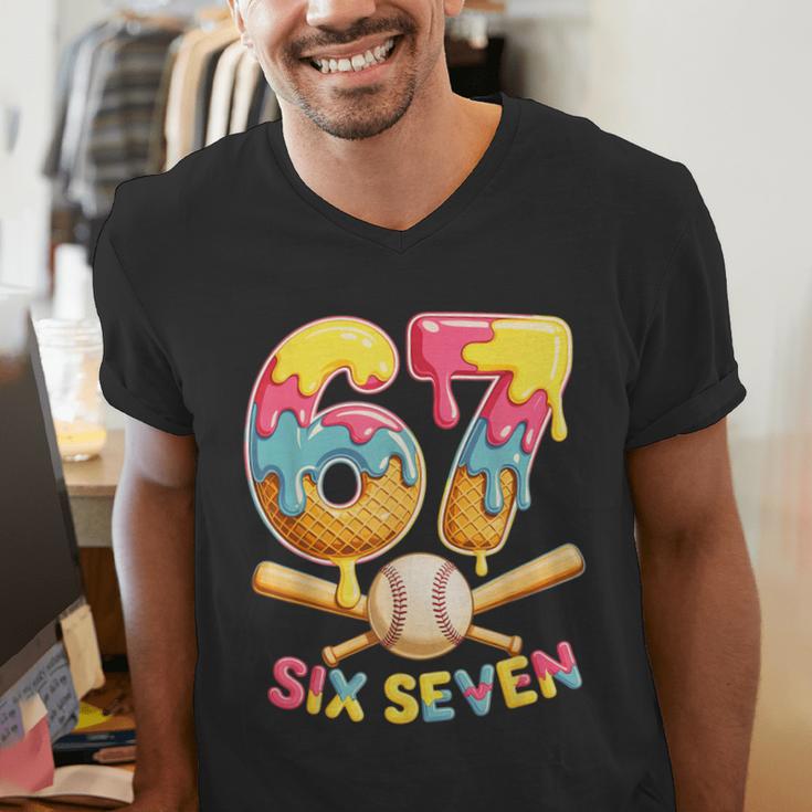Baseball Drip Ice Cream Number 67 Player Lifestyle Men's V-Neck T-Shirt
