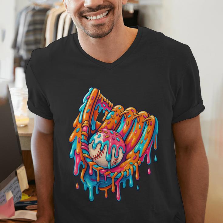 Baseball Drip Ice Cream Sprinkles Baseball Glove For Boys Men's V-Neck T-Shirt Baseball Drip Ice Cream Sprinkles Baseball Glove For Boys Men's V-Neck T-Shirt
