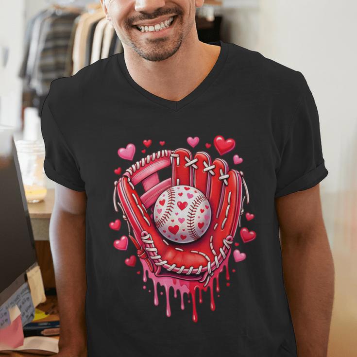 Baseball Drip Ice Cream Sprinkles Valentines Day Baseball Men's V-Neck T-Shirt