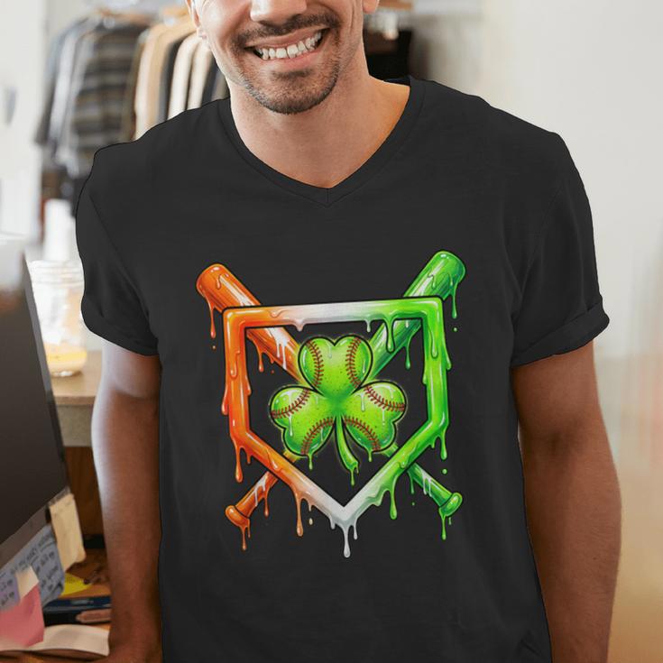Baseball Drip Ice Cream St Patricks Day Shamrock Men's V-Neck T-Shirt Baseball Drip Ice Cream St Patricks Day Shamrock Men's V-Neck T-Shirt