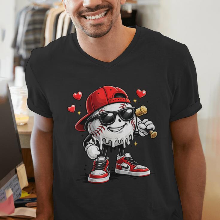 Baseball Drip Ice Cream Valentine’s Day Boys Kids Men's V-Neck T-Shirt