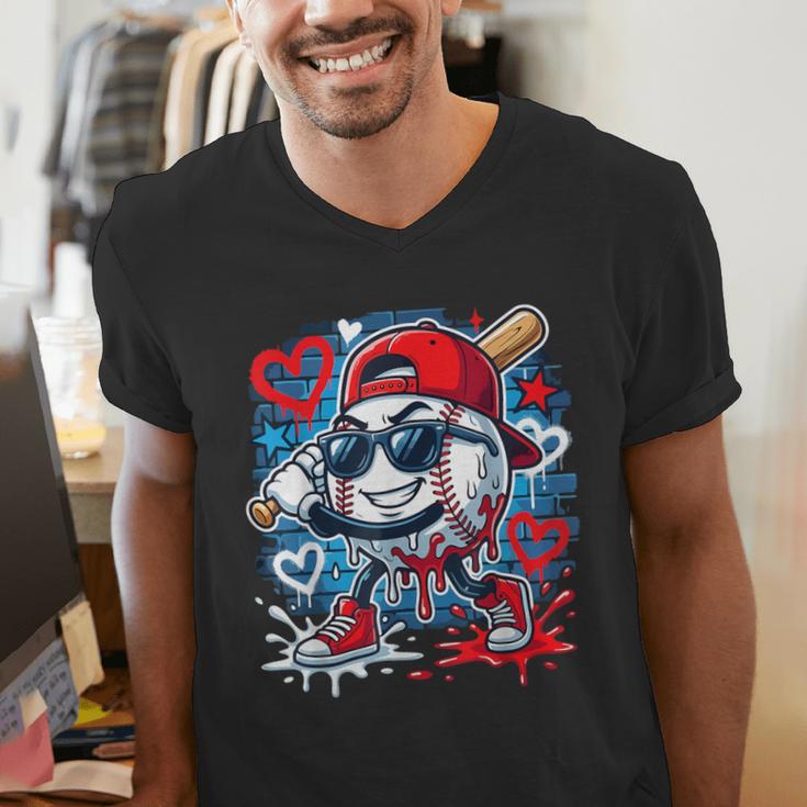 Baseball Drip Icecream Heart Valentine Day Boys Kids Red Men's V-Neck T-Shirt Baseball Drip Icecream Heart Valentine Day Boys Kids Red Men's V-Neck T-Shirt