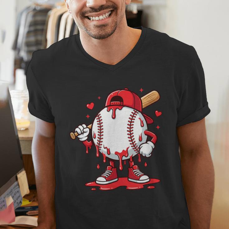 Baseball Drip Icecream Men Boy Valentine Men's V-Neck T-Shirt Baseball Drip Icecream Men Boy Valentine Men's V-Neck T-Shirt