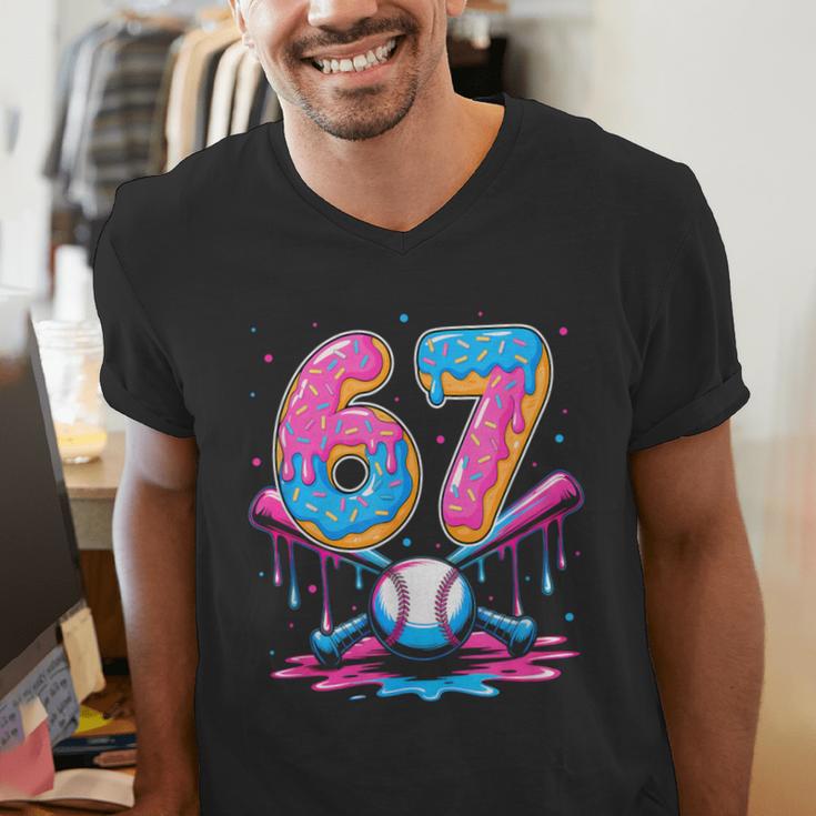 Baseball Drip Number 67 Player 67Th Birthday Baseball Meme Men's V-Neck T-Shirt Baseball Drip Number 67 Player 67Th Birthday Baseball Meme Men's V-Neck T-Shirt