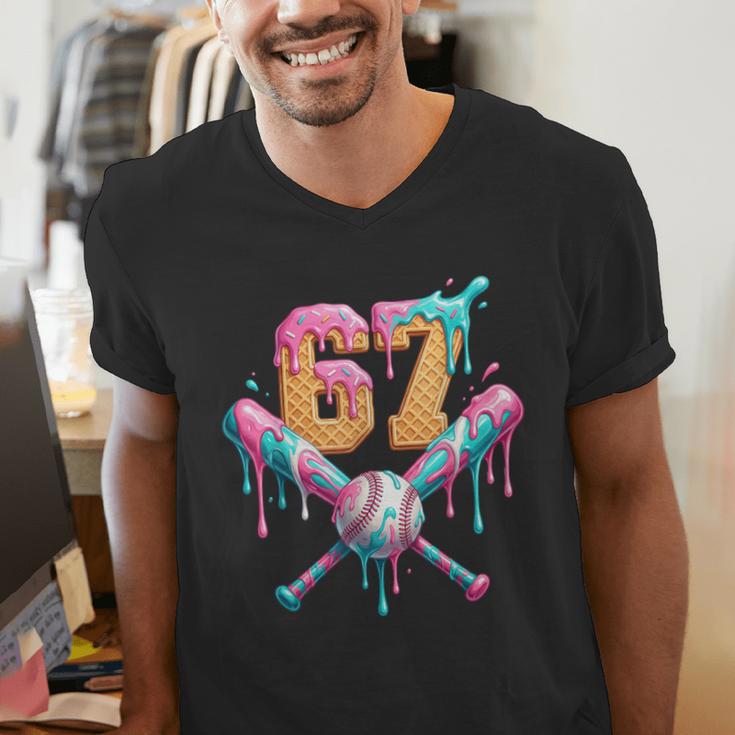 Baseball Drip Number 67 Player Men's V-Neck T-Shirt Baseball Drip Number 67 Player Men's V-Neck T-Shirt