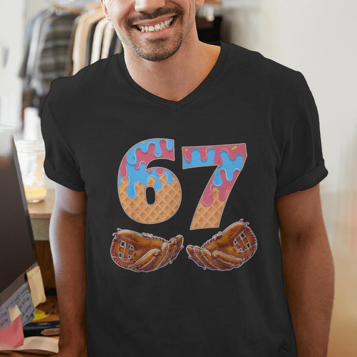Baseball Drip Number 67 Player Six Seven Meme Men's V-Neck T-Shirt