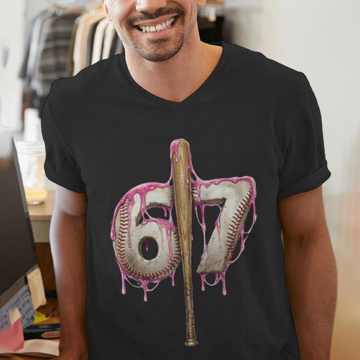 Baseball Drip Number 67 Sports Player Six Seven Meme Fan Men's V-Neck T-Shirt Baseball Drip Number 67 Sports Player Six Seven Meme Fan Men's V-Neck T-Shirt